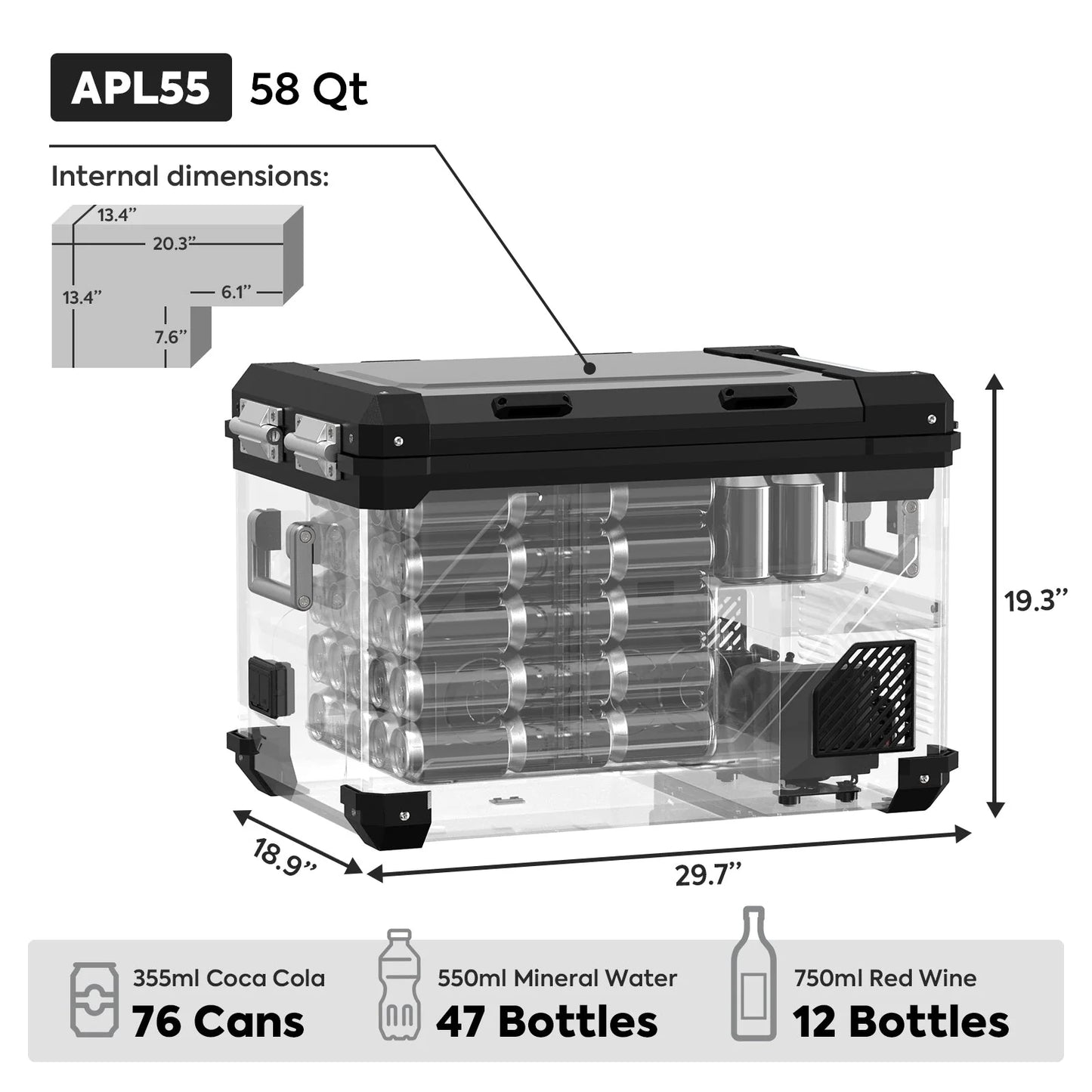 58QT APL55 Dual Zone 12 Volt Fridge refrigerator SILVER