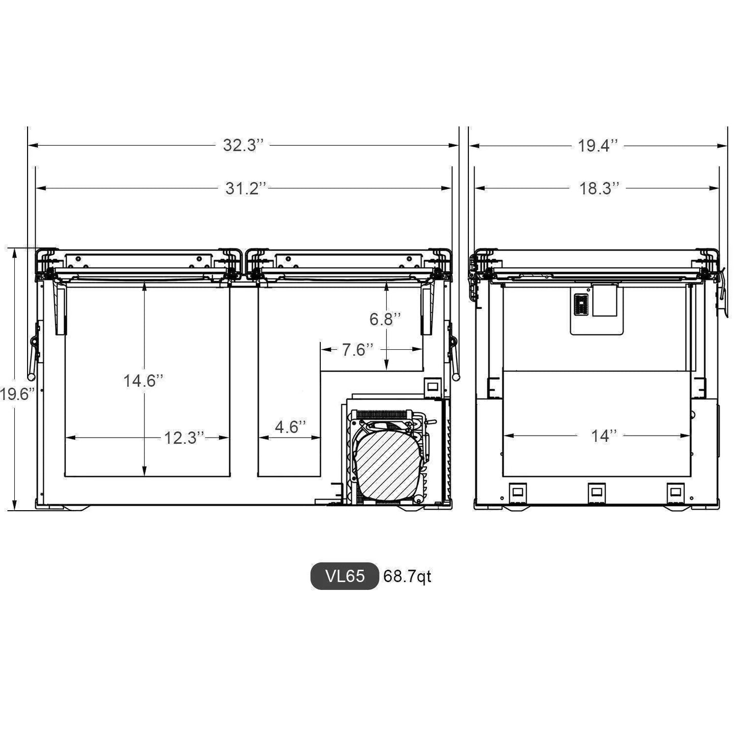 68.6QT VL65 Dual Zone Portable Fridge Combo