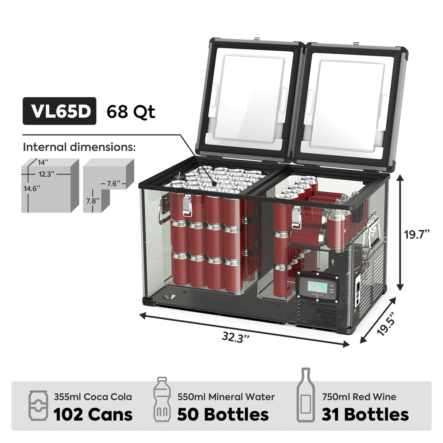 68.6QT VL65 Dual Zone Portable Fridge Combo